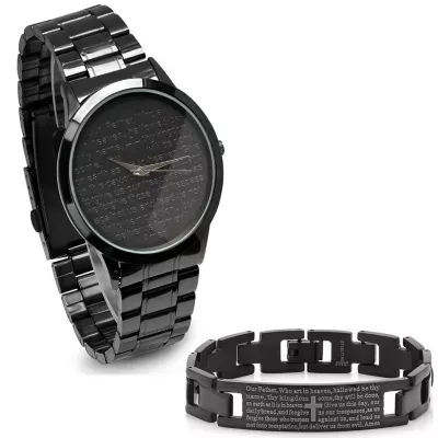 Steeltime Mens Lord's Prayer Black Bracelet Watch-B80-011-W-613-150-B