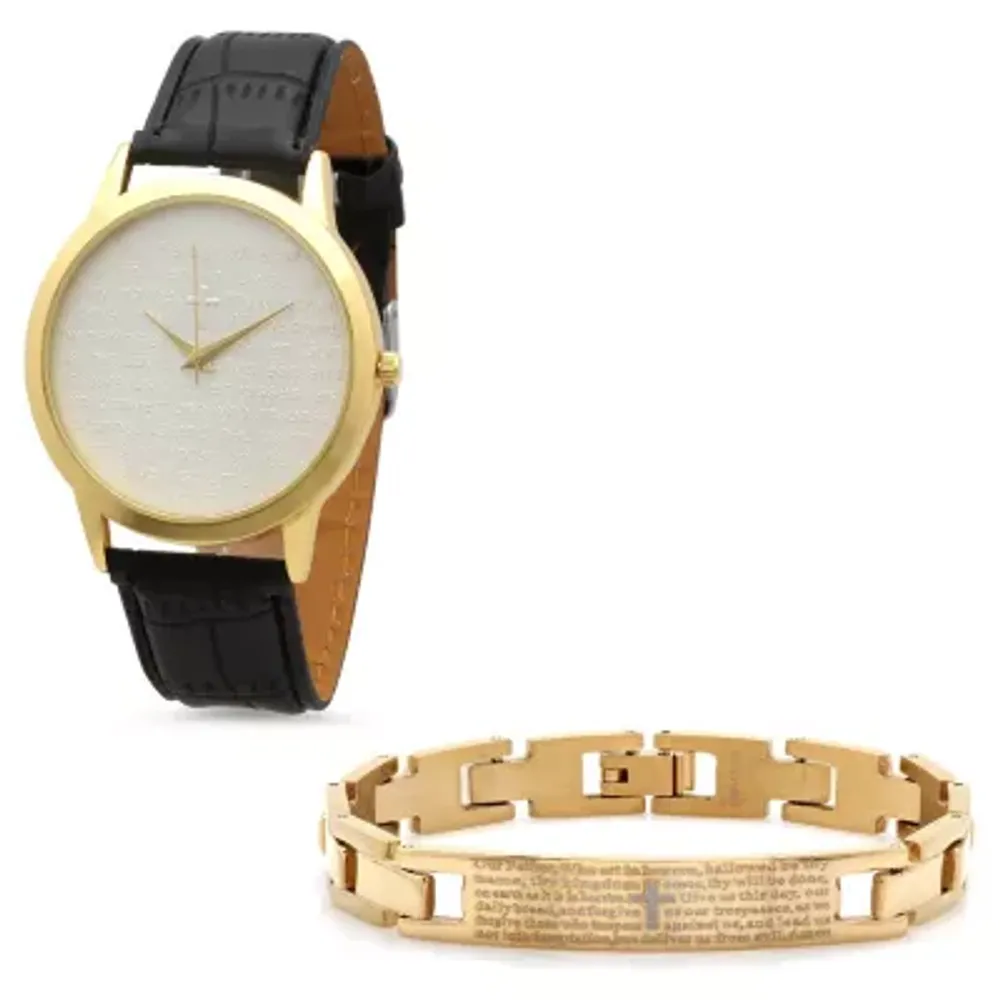 Steeltime Mens Lord's Prayer Gold Tone Bracelet Watch-998-011-W-613-151-B