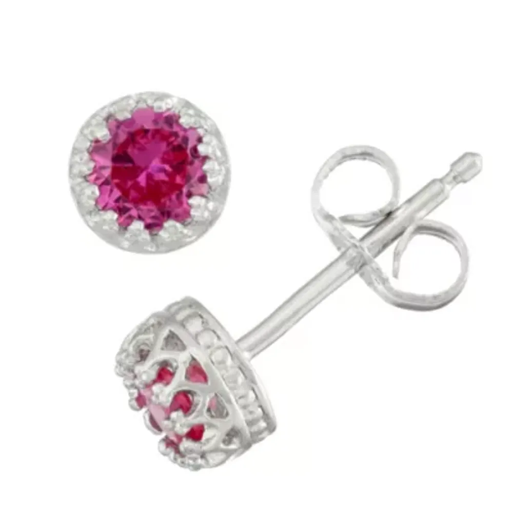 Lab Created Pink Sapphire Sterling Silver 4mm Stud Earrings