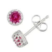 Lab Created Pink Sapphire Sterling Silver 4mm Stud Earrings