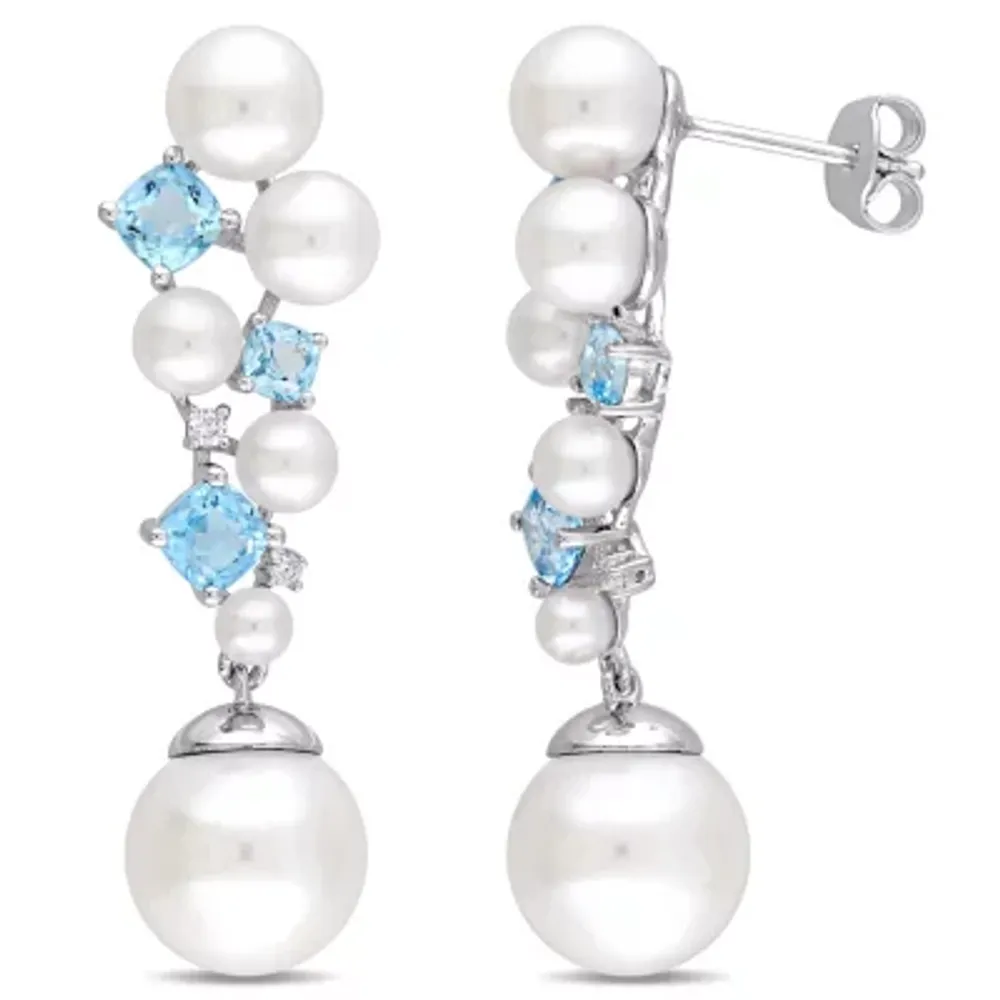 Diamond Accent White Cultured Freshwater Pearl Sterling Silver Drop Earrings