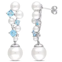 Diamond Accent White Cultured Freshwater Pearl Sterling Silver Drop Earrings