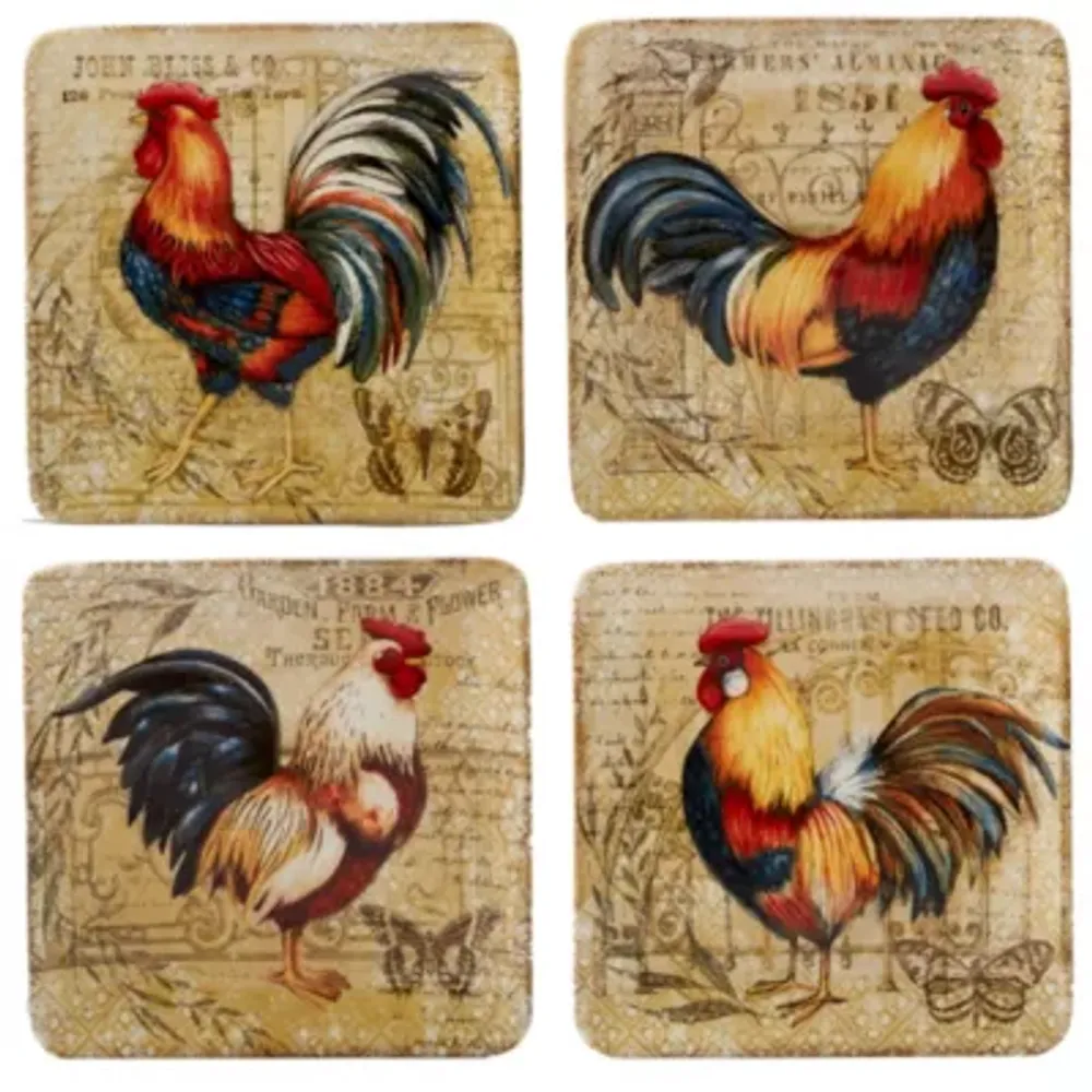 Certified International Gilded Rooster 4-pc. Ceramic Dessert Plate