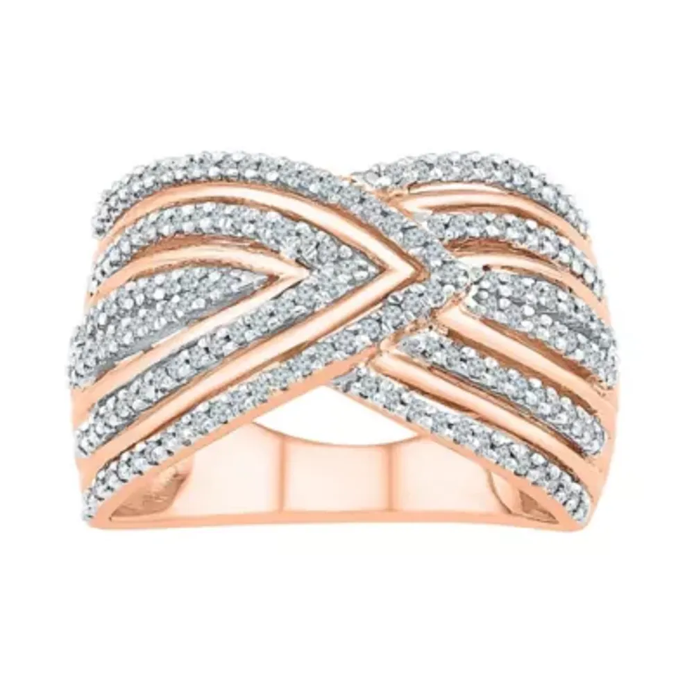 Womens 14MM 1/2 CT. T.W. Natural White Diamond 14K Rose Gold Over Silver Band