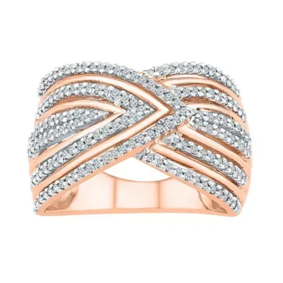 Womens 14MM 1/2 CT. T.W. Natural White Diamond 14K Rose Gold Over Silver Band