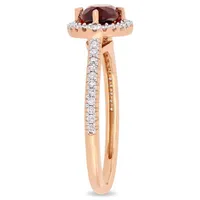 Womens 1/4 CT. T.W. Genuine Red Garnet 10K Rose Gold Halo Cocktail Ring