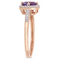 Womens 1/7 CT. T.W. Genuine Purple Amethyst 10K Rose Gold Halo Cocktail Ring