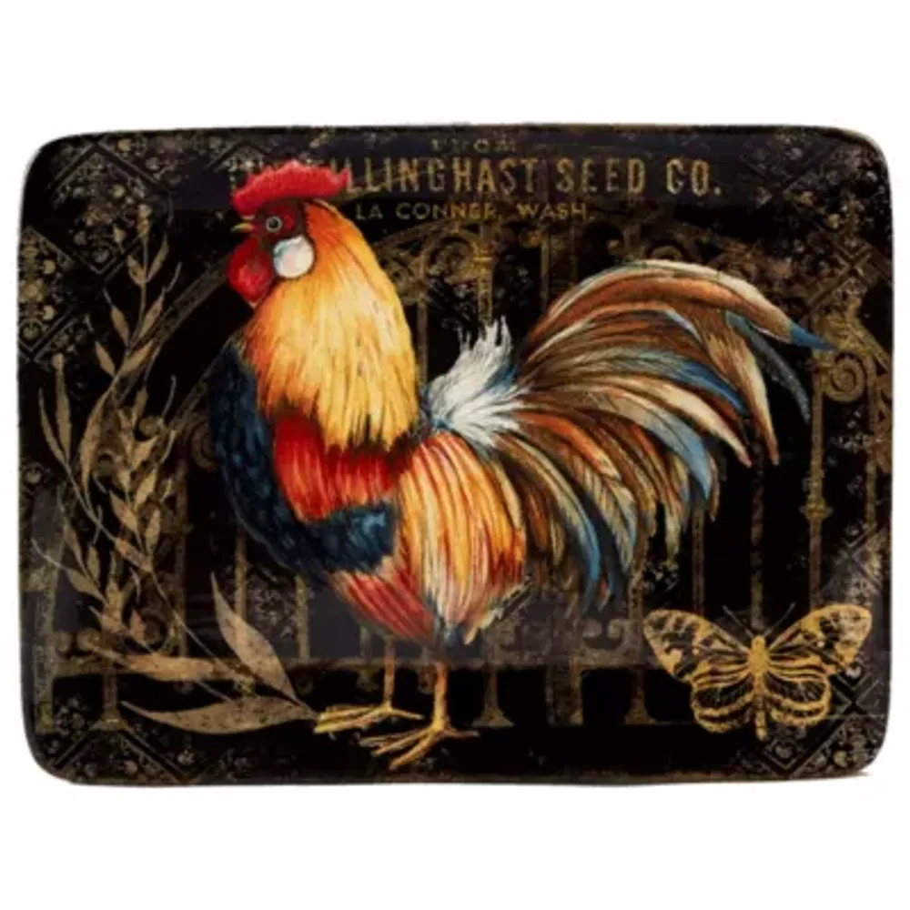 Certified International Gilded Rooster Serving Platter Ceramic