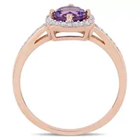 Womens 1/7 CT. T.W. Genuine Purple Amethyst 10K Rose Gold Halo Cocktail Ring