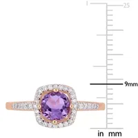 Womens 1/7 CT. T.W. Genuine Purple Amethyst 10K Rose Gold Halo Cocktail Ring