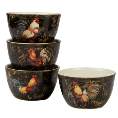 Certified International Gilded Rooster 4-pc. Ceramic Ice Cream Bowl