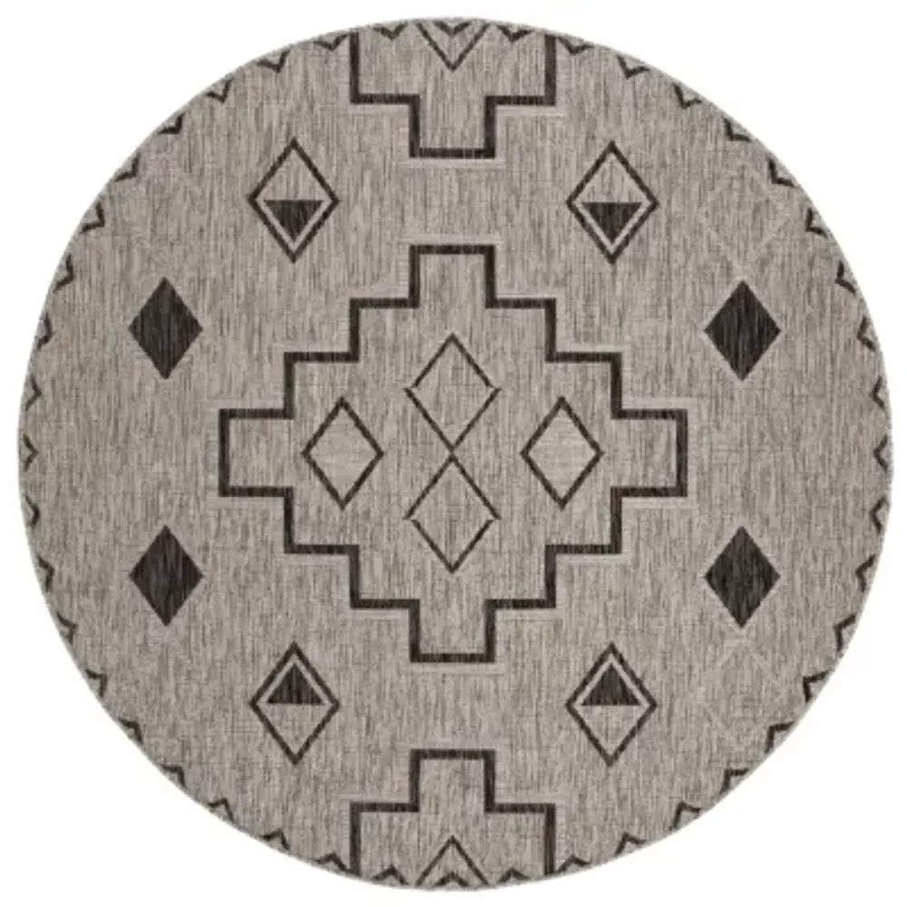 Safavieh Courtyard Collection Ambrose Geometric Indoor/Outdoor Round Area Rug