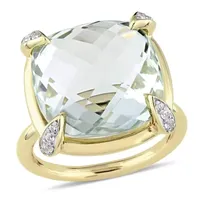 Womens Genuine Green Quartz 14K Gold Cocktail Ring