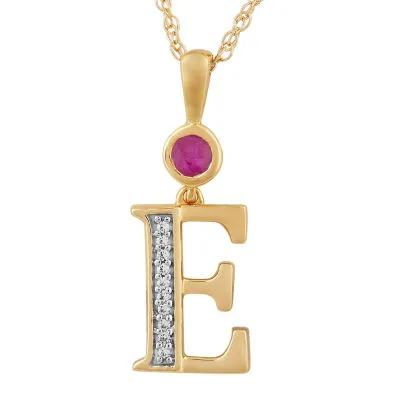 E Womens Lab Created Red Ruby 14K Gold Over Silver Pendant Necklace