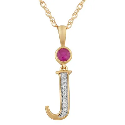 J Womens Lab Created Red Ruby 14K Gold Over Silver Pendant Necklace