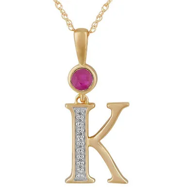 K Womens Lab Created Red Ruby 14K Gold Over Silver Pendant Necklace