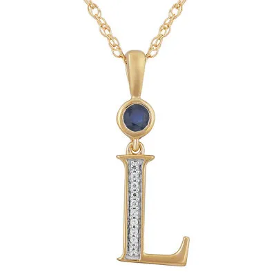 L" Womens Lab Created Blue Sapphire 14K Gold Over Silver Pendant Necklace