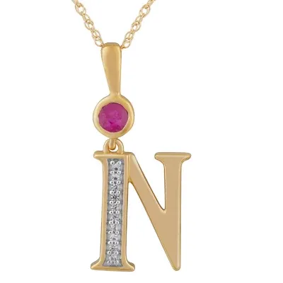 N Womens Lab Created Red Ruby 14K Gold Over Silver Pendant Necklace