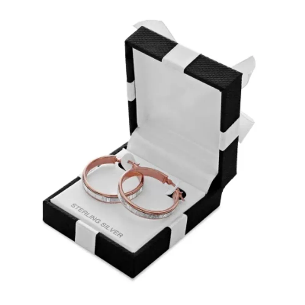 18k Rose Gold Over Sterling Silver Striped Glitter Hoop Earrings