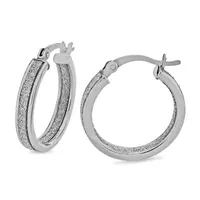 Sterling Silver Rhodium Glitter Hoop Earrings Set