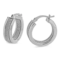 Sterling Silver Rhodium Glitter Hoop Earrings Set