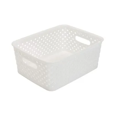 Resin Wicker Storage Tote - White Small 10X8X4- Basket Weave