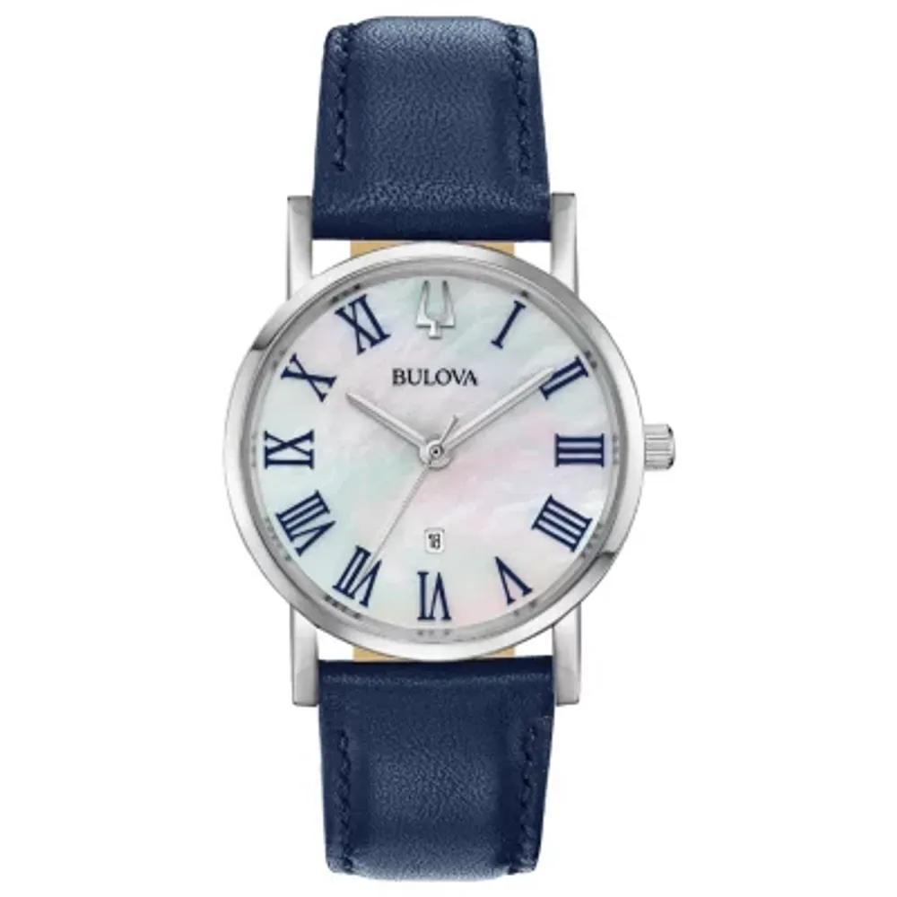 Bulova American Clipper Womens Blue Leather Strap Watch 96m146