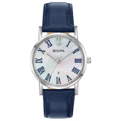 Bulova American Clipper Womens Blue Leather Strap Watch 96m146