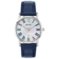 Bulova American Clipper Womens Blue Leather Strap Watch 96m146