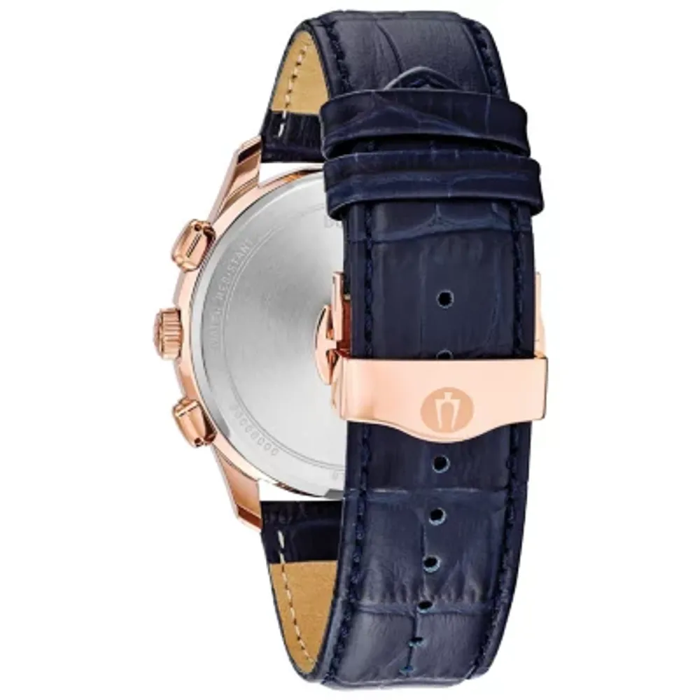 Bulova Wilton Mens Blue Leather Strap Watch 97b170
