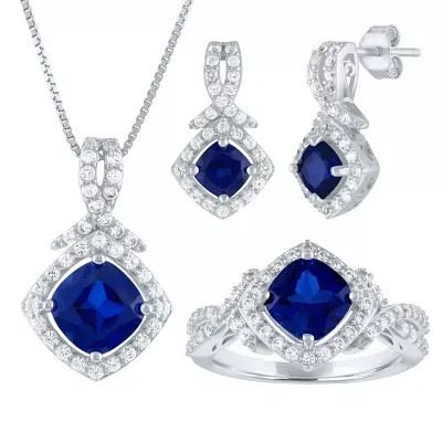 Lab Created Sapphire Sterling Silver Jewelry Set