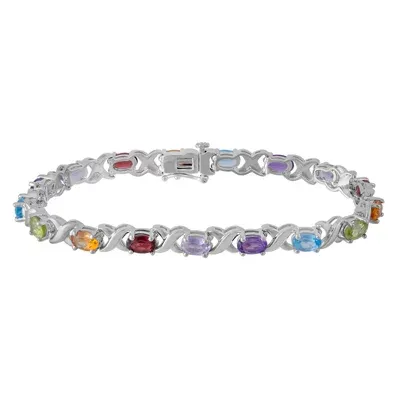 Genuine Multi Color Stone Sterling Silver 7 Inch Tennis Bracelet