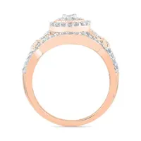 Womens 1/ CT. T.W. Natural White Diamond 10K Rose Gold Round Side Stone Halo Bridal Set