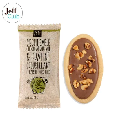 Snacking, Biscuit Sablé Chocolat au Lait Praliné et Noisettes - Jeff de Bruges