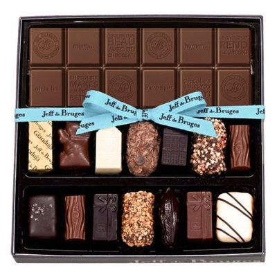 Anniversaire, Boite chocolats assortis et tablette chocolat au lait 38% personnalisée - Jeff de Bruges