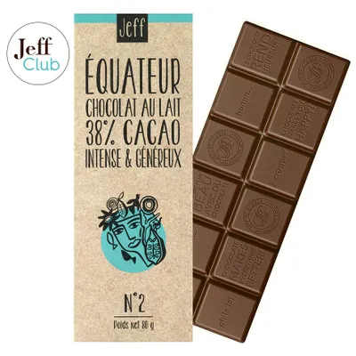 Tablettes, écorces et carrés, Tablette N°2 Chocolat au Lait 38% Équateur - Jeff de Bruges