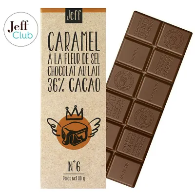 Tablettes, écorces et carrés, Tablette N°6 Chocolat au Lait 36% et Caramel à la Fleur de Sel - Jeff de Bruges