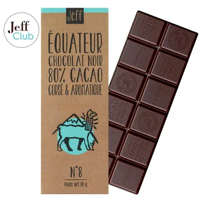 Tablettes, écorces et carrés, Tablette N°8 Chocolat Noir 80% Équateur - Jeff de Bruges