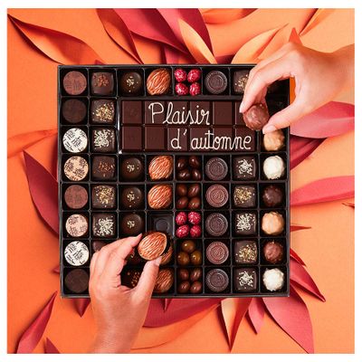 Assorted Autumn Chocolates Box With 80% Dark Chocolate Bar Customization