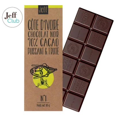 Tablettes, écorces et carrés, Tablette N°1 Chocolat Noir 70% Côte d'Ivoire - Jeff de Bruges