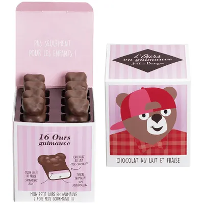 Ours guimauve, Cube 16 Ours Guimauve Chocolat au Lait et Fraise - Jeff de Bruges