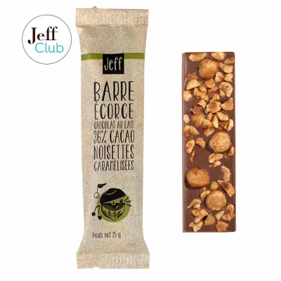 Snacking, Barre Écorce Chocolat au Lait et Noisettes - Jeff de Bruges