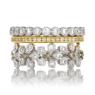 No. 6 Stacked Bands in White and Yellow Gold