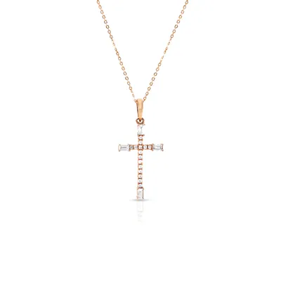 Cruz en color rosa 14K con diamantes