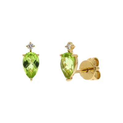 Aretes para dama en oro rosa 14K con diamantes y peridote