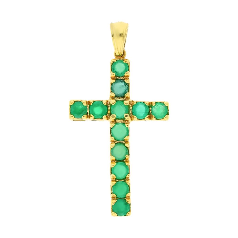 Cruz para caballero en oro amarillo 14k con esmeraldas