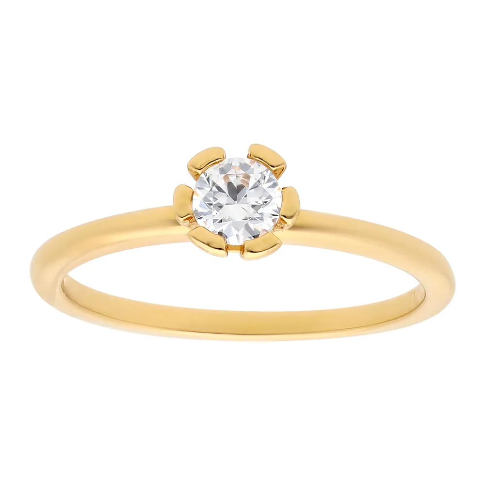 Anillo de compromiso en oro amarillo 14K con zirconia