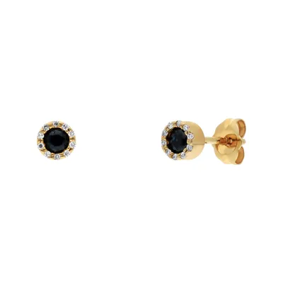 Aretes para dama en oro blanco 14k con zafiro y diamante