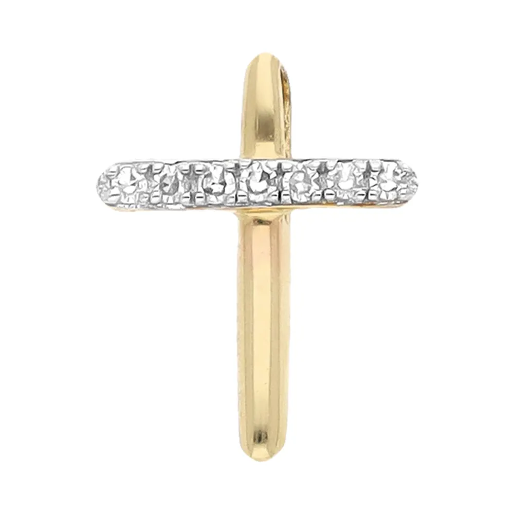 Cruz en oro amarillo 14K con diamantes