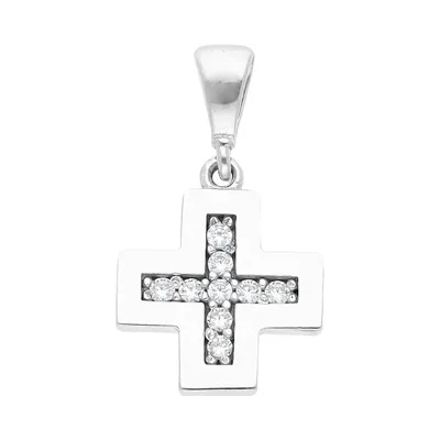 Cruz en oro blanco 14K con zirconias